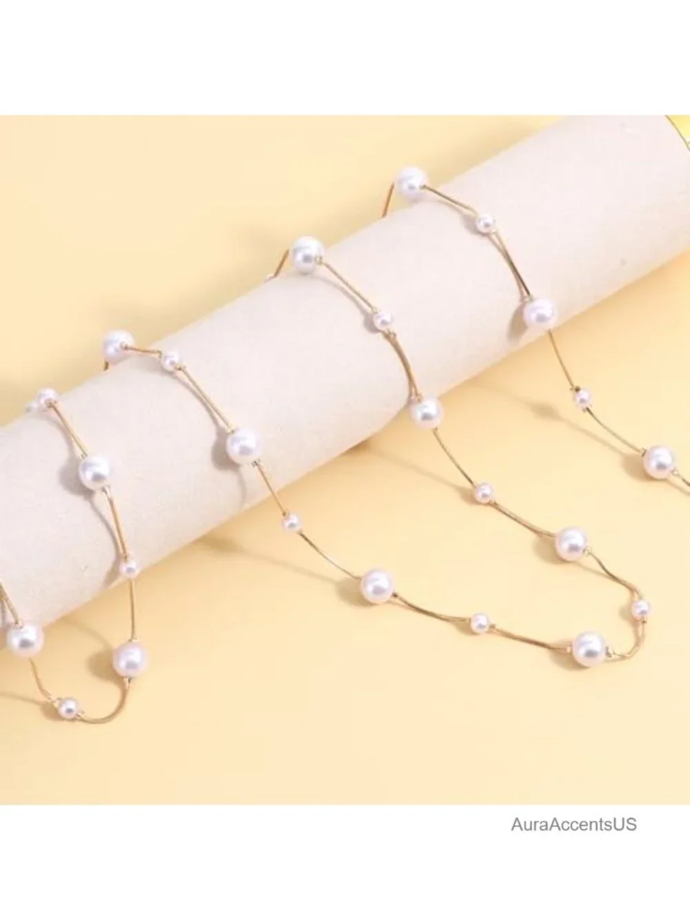 Adjustable Pearl Chain Belt with Gold Retro Tassel for Dresses